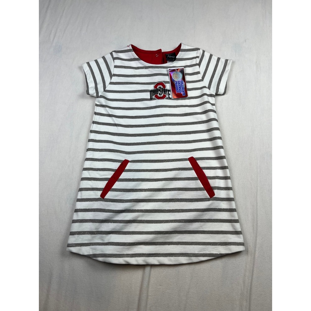 Ohio State Buckeyes Girls Striped Dress Short Sleeve Red Grey White YXS NWT